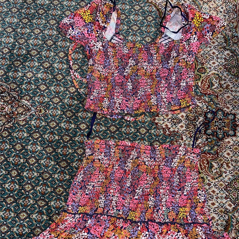 Multicolor Kids Floral Top and Skirt Set